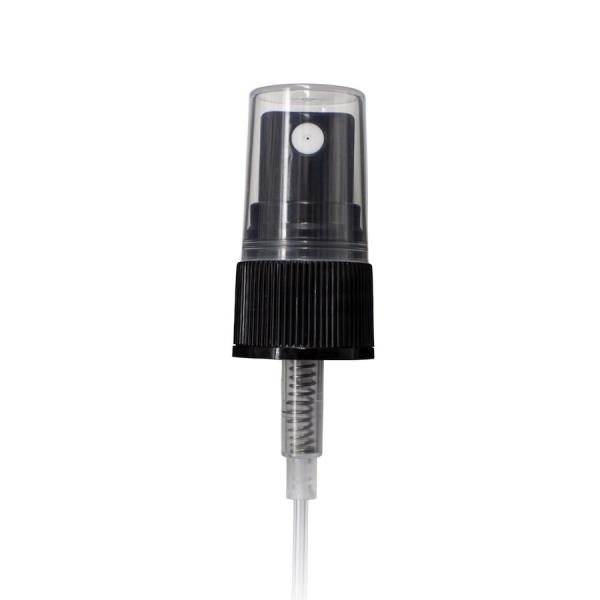 Black PP 20-410 Ribbed Skirt Fine Mist Fingertip Sprayer with 80mm Dip Tube Clear Overcap